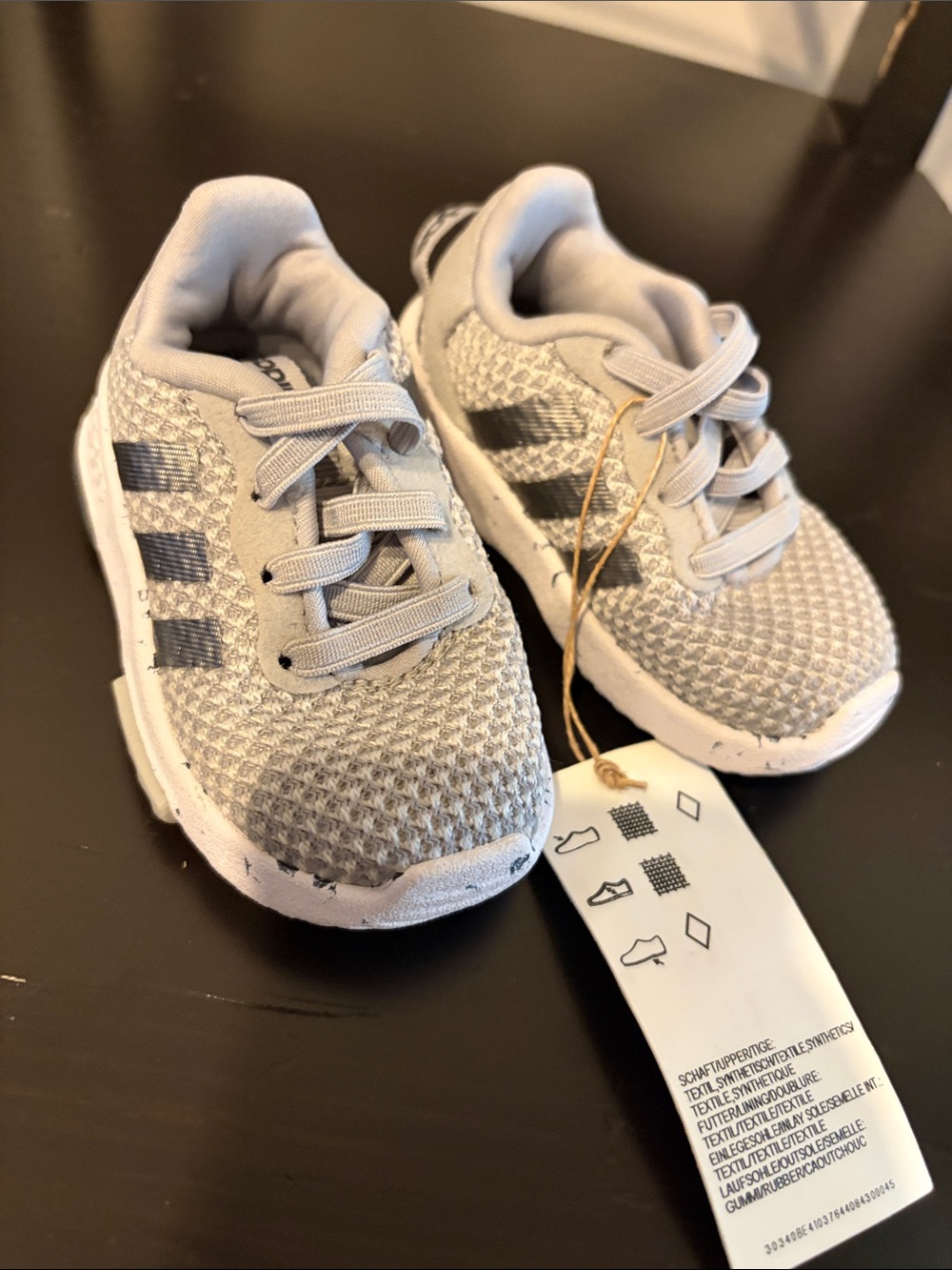 adidas Kids Knit Walker Sneakers in Light Gray with Black Stripes
